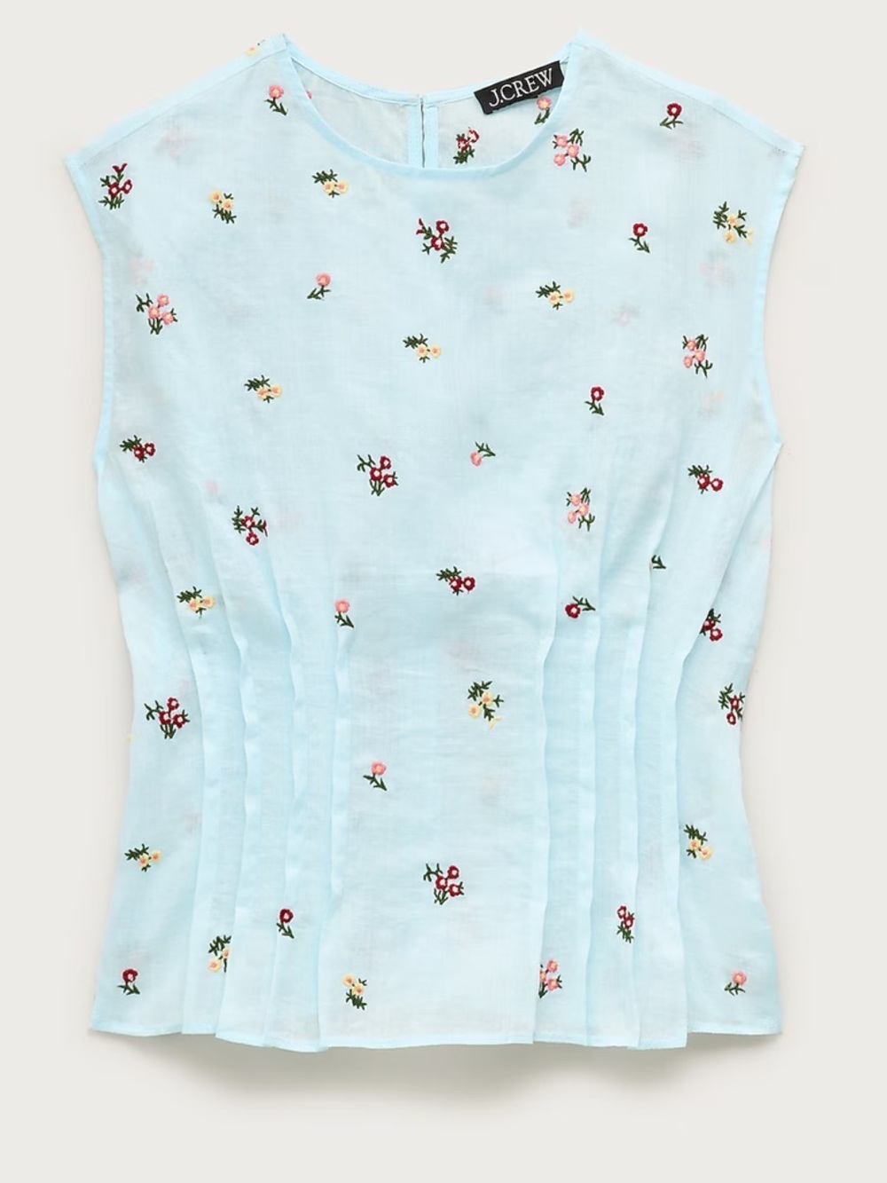 J crew Pintuck shell top in ramie with embroidered florals